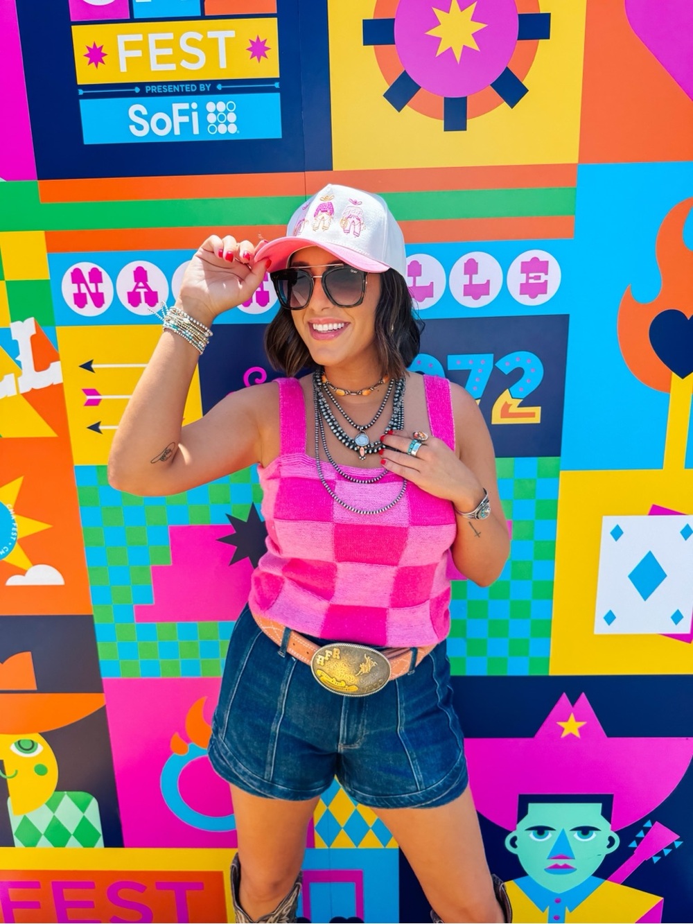 eesome Pink Checker Knit Crop Tank